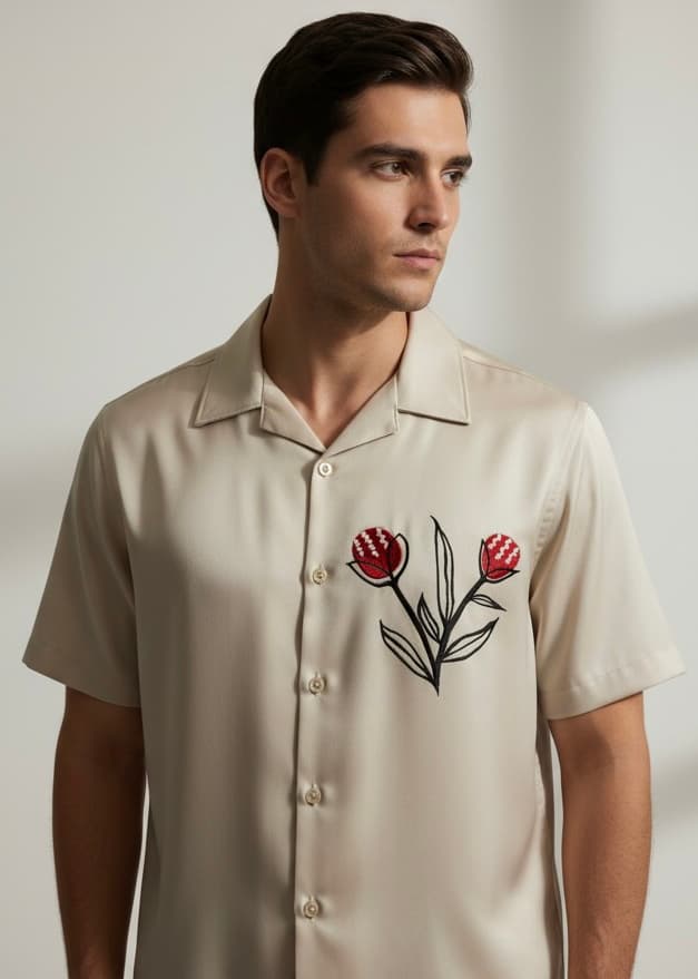 Scarlet Bloom Satin Club Shirt