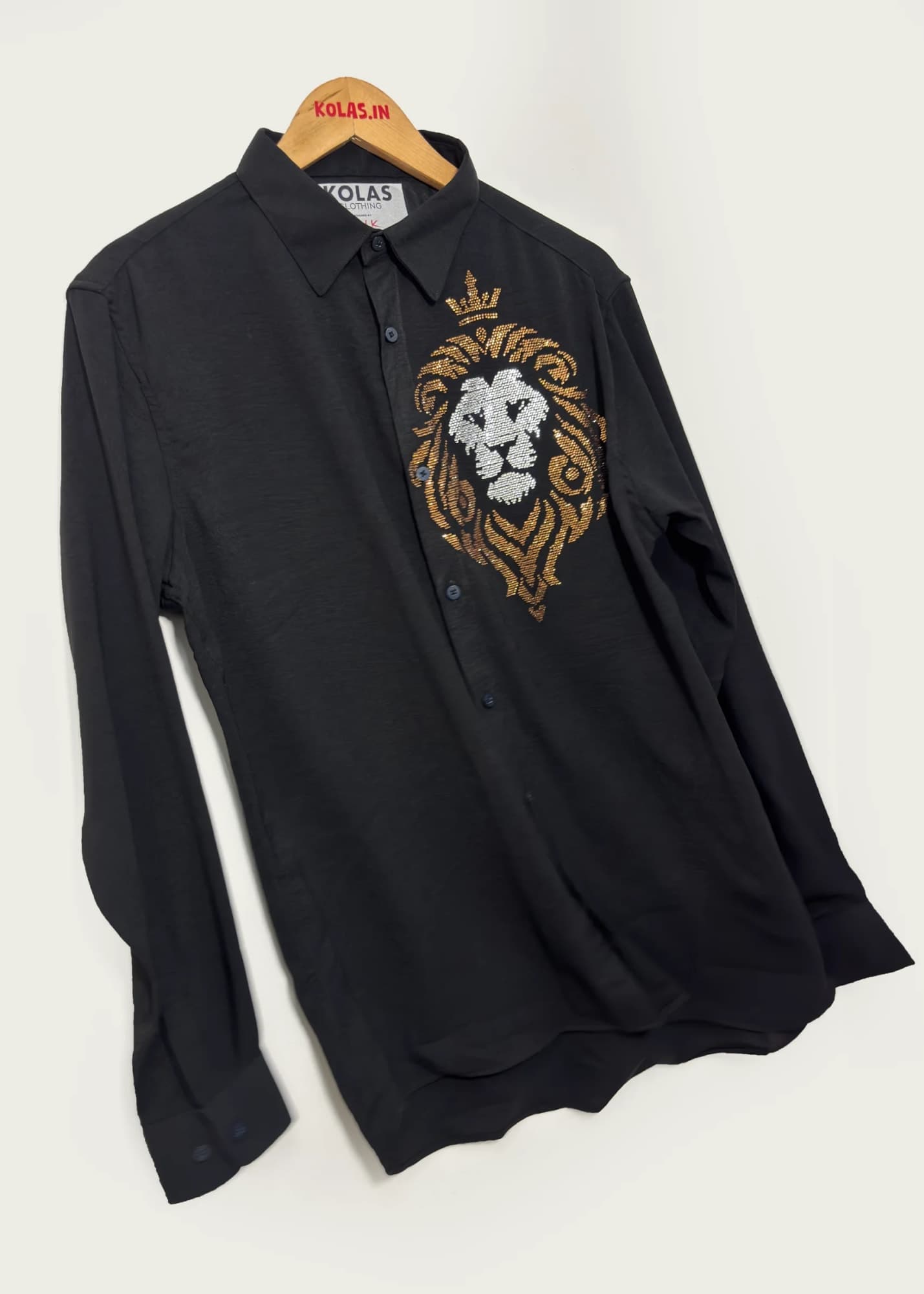 Royal Lion Rhinestones Satin Shirt